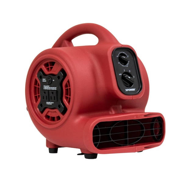 Xpower Mini Mighty Air Mover W/ Power Outlets and 3 hr Timer, 1/4 HP, 925 CFM, 2.3 Amps, 4 Positions, 3 Speeds P-230AT-Red - main
